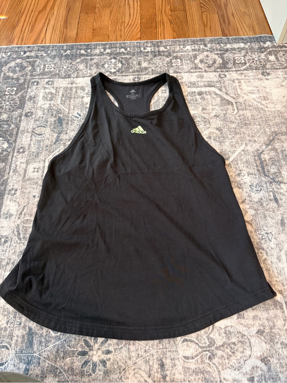 adidas Black Racerback Tank with Neon Green Logo